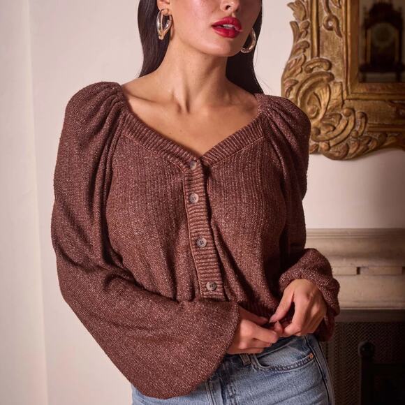 Project Social T Piece of My Heart Textured Button Front Cardigan Brown M - Picture 1 of 10